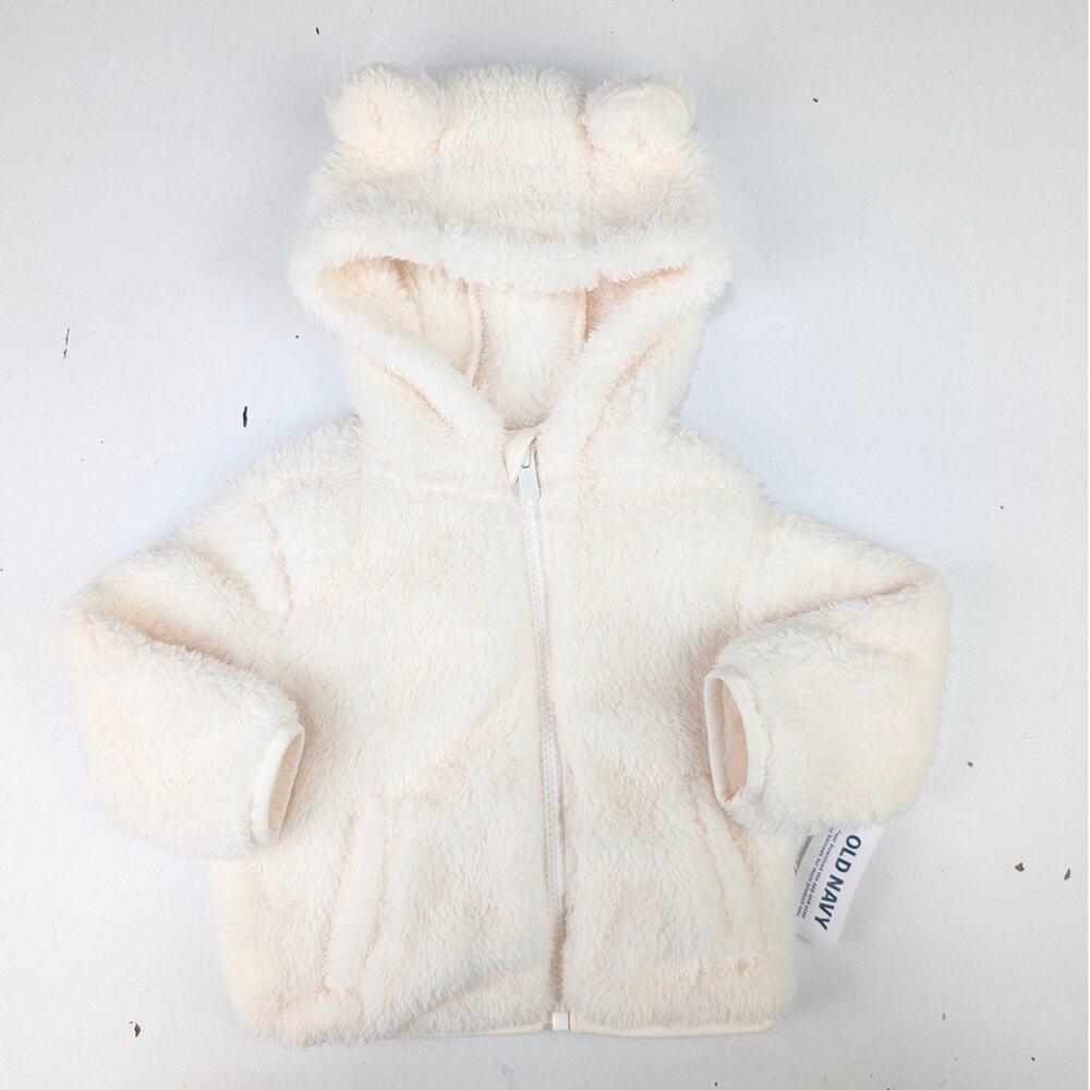 Old Navy Faux Fur Fleece Hooded Jacket - Cream - Infant 3-6 Months